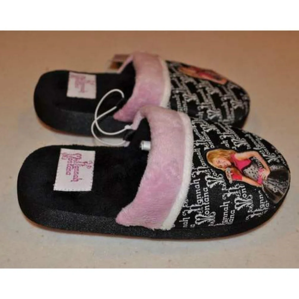 Toddler Girls Disney Hannah Montana Slippers 11/12 Black Pink Scuff Slip On